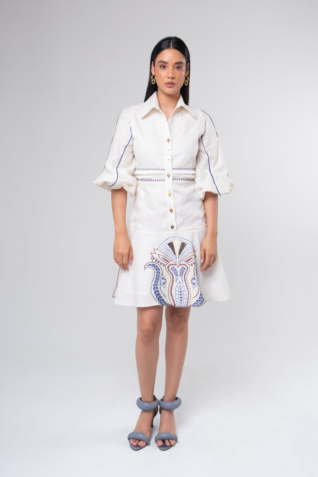 Vestido Midi Aplicación Azul