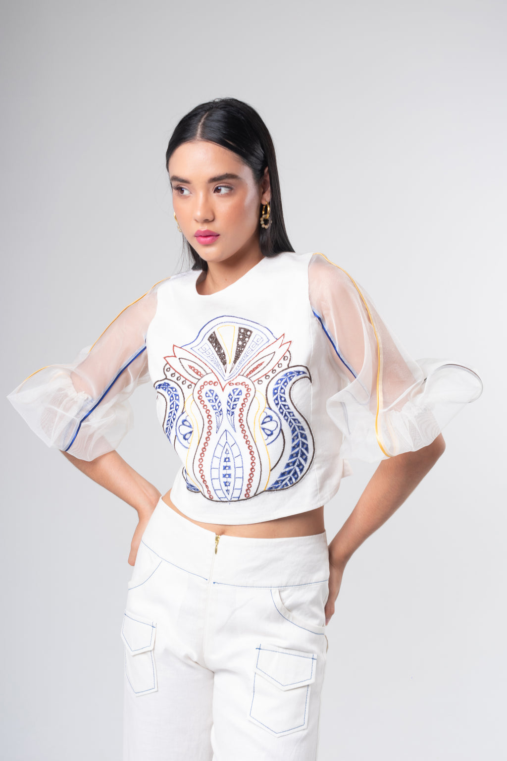 Crop Top Aplicación Azul