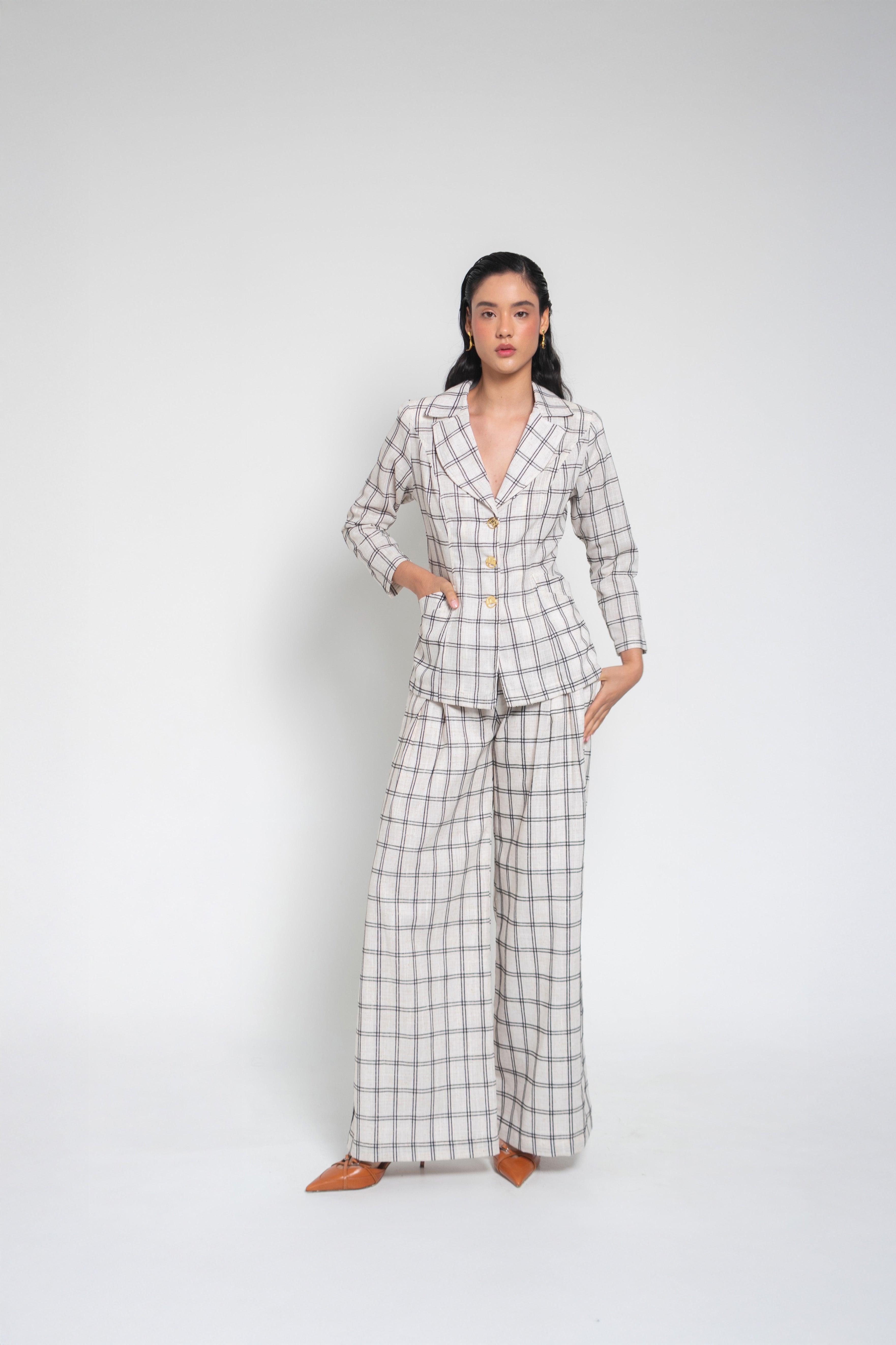 Pantalón Cuadros Pliegues